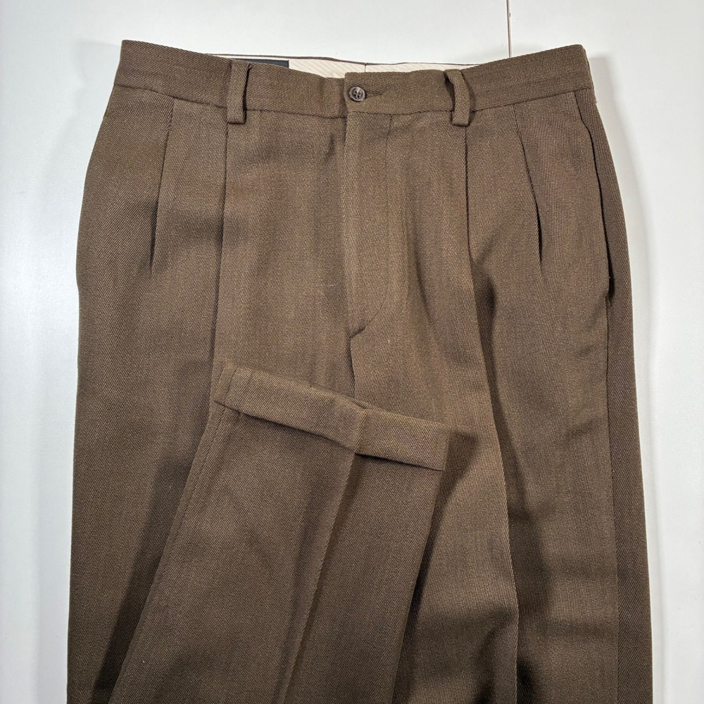 Vintage Banana Republic Pleated Pants 34x30 Brown 100% Wool Cuff Portugal 90s